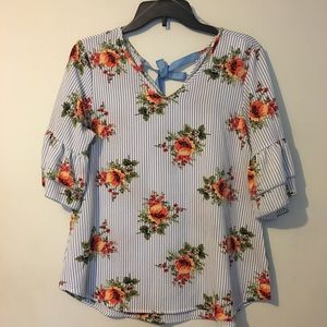 Striped Flower-Pattern Blouse